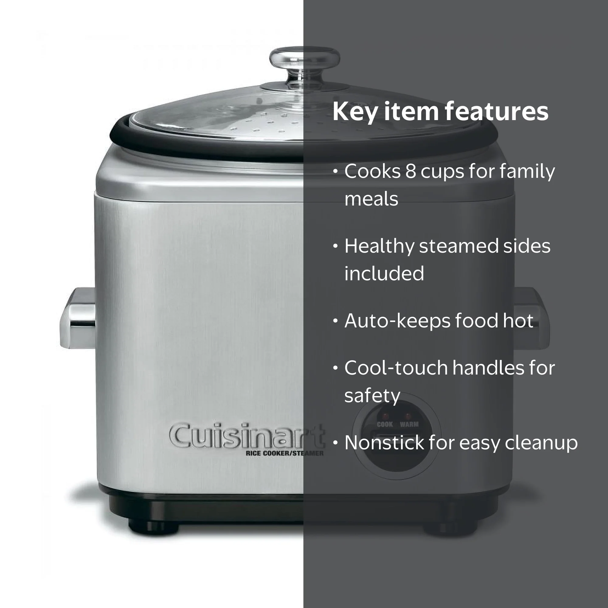 Cuisinart 8 Cup Rice Cooker, Electric, Steam Tray, Nonstick