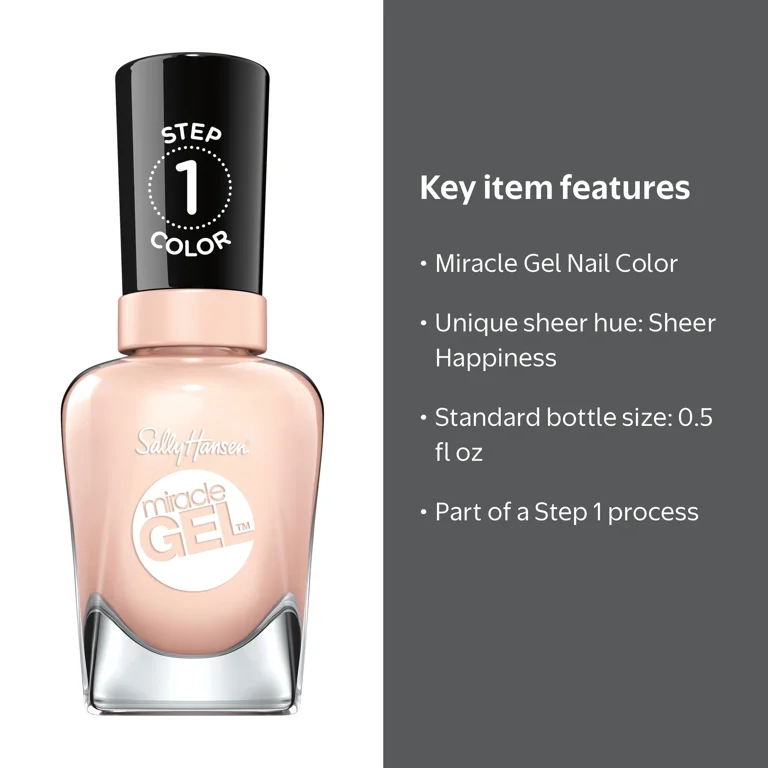 Sally Hansen Miracle Gel Nail Color, Sheer Happiness, 0.5 oz, Top