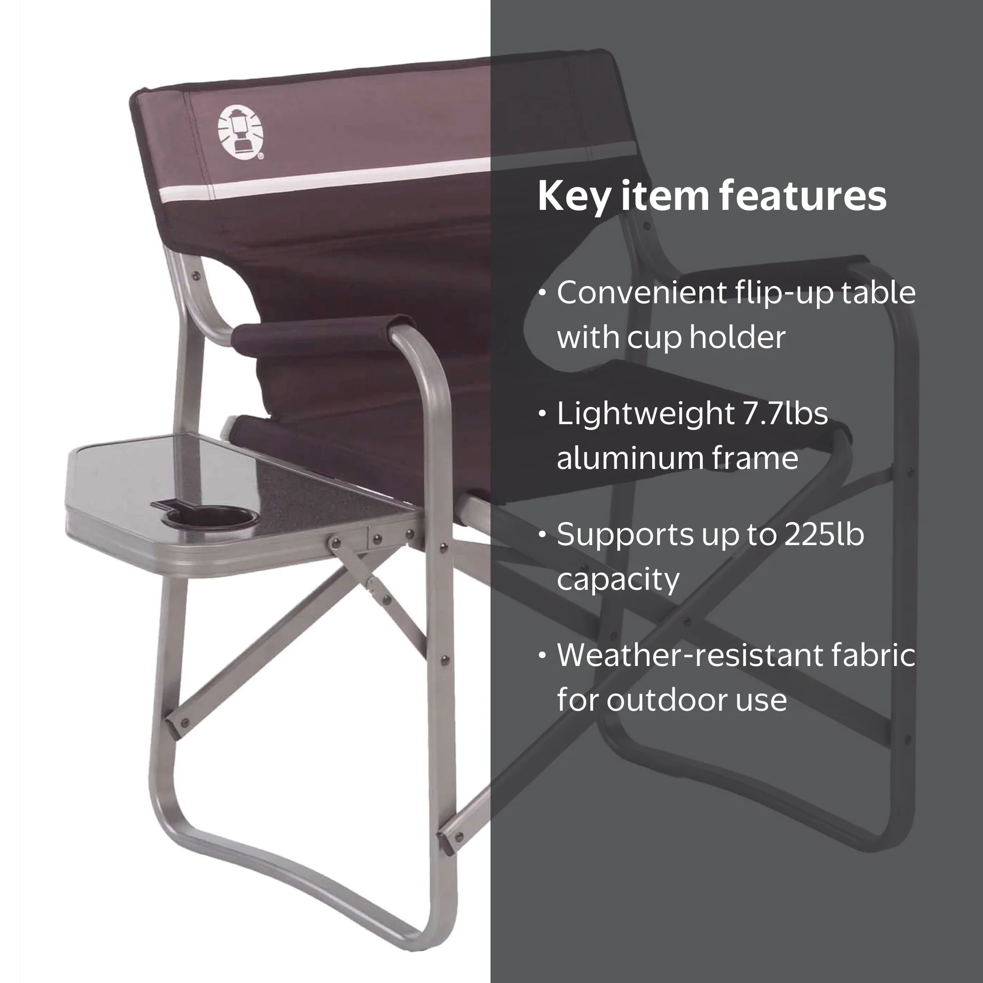 Coleman Aluminum Camping Chair with Side Table, supports up to 225