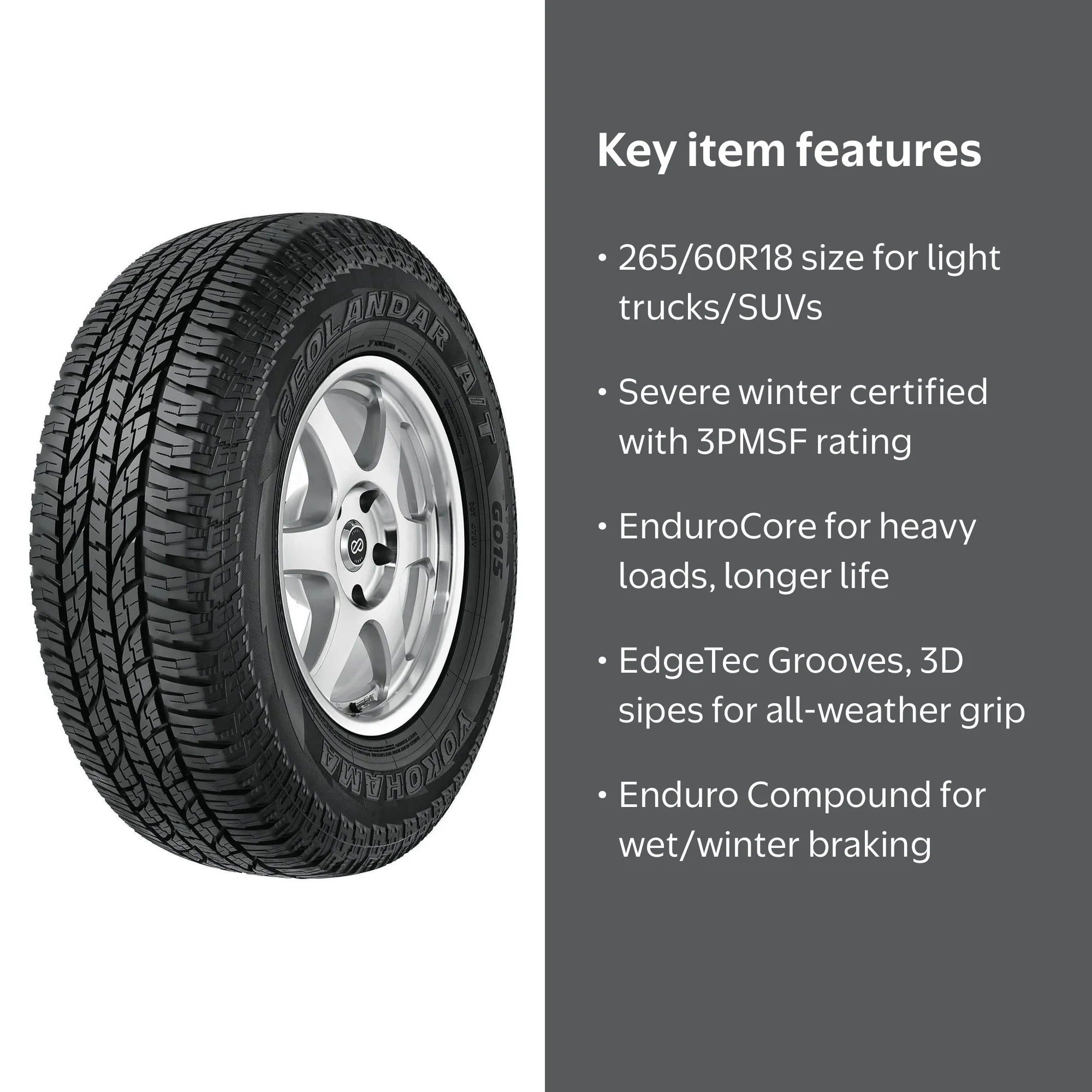 Yokohama Geolandar AT G015 265/60R18 110H All Terrain Light Truck