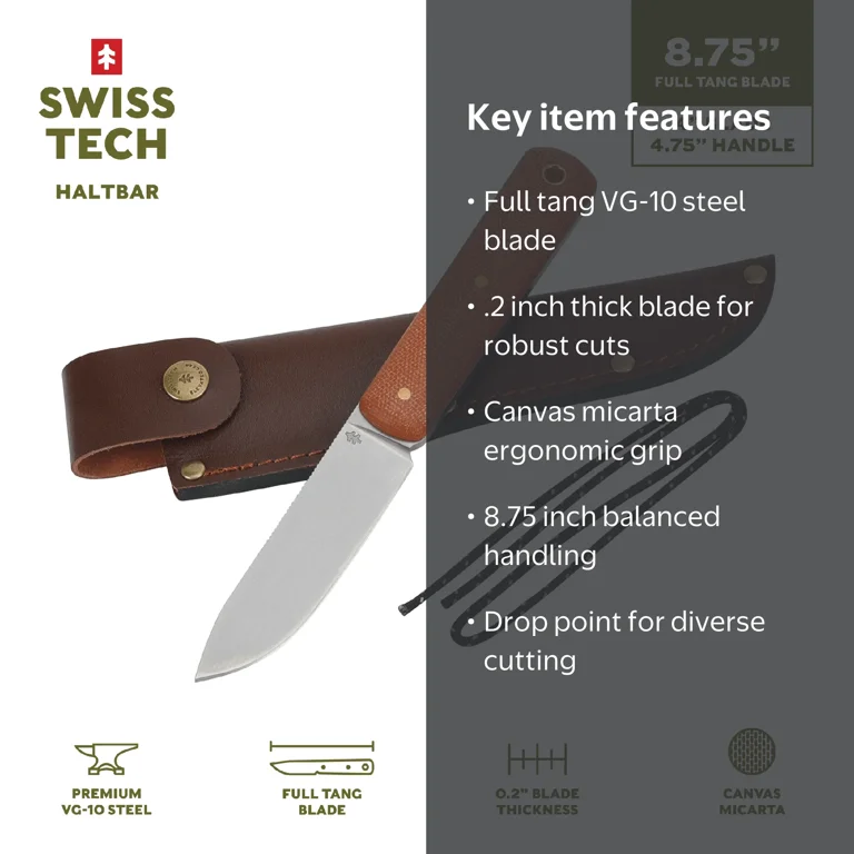 ハーレント Free Shipping! Swiss Tech Haltbar Knife with VG-10 Full Tang Steel