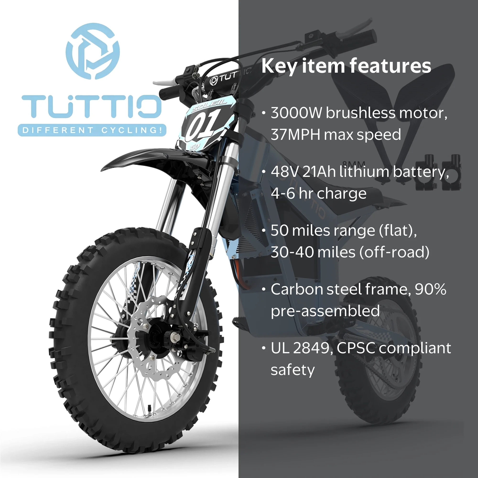TUTTIO Soleil01GB Electric Dirt Bike, 3000W, Off-Road - Walmart.com