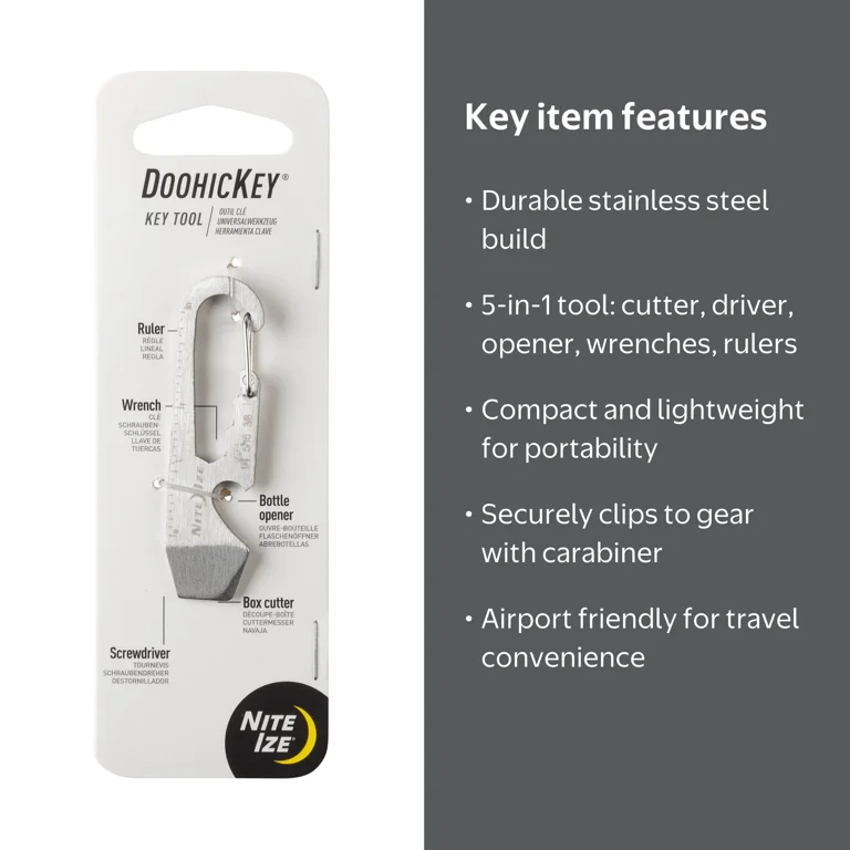 Nite Ize, DoohicKey¬Æ Key Tool, Stainless Steel, Multi-Tool Clip