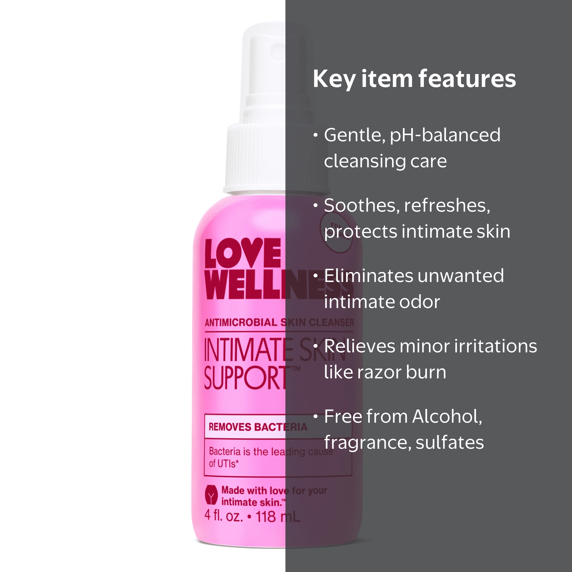 Love Wellness Intimate Skin Support Spray, Antimicrobial Feminine