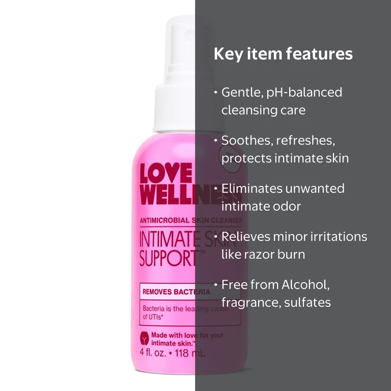 Love Wellness Intimate Skin Support Spray, Antimicrobial Feminine