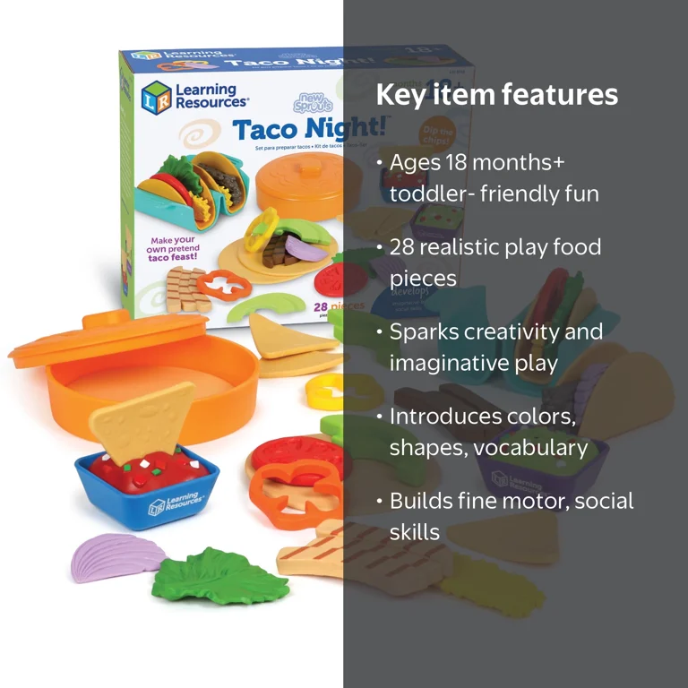 Learning Resources New Sprouts Taco Night, Play Food Set for Kids