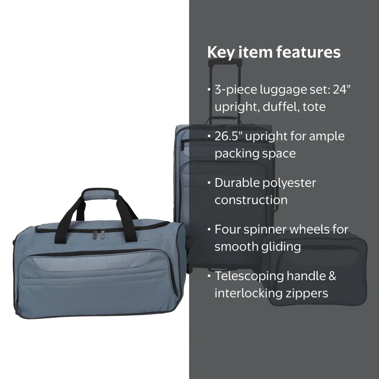 Free Shipping! Protege Softside Luggage Set, 3-Piece Blue with 24