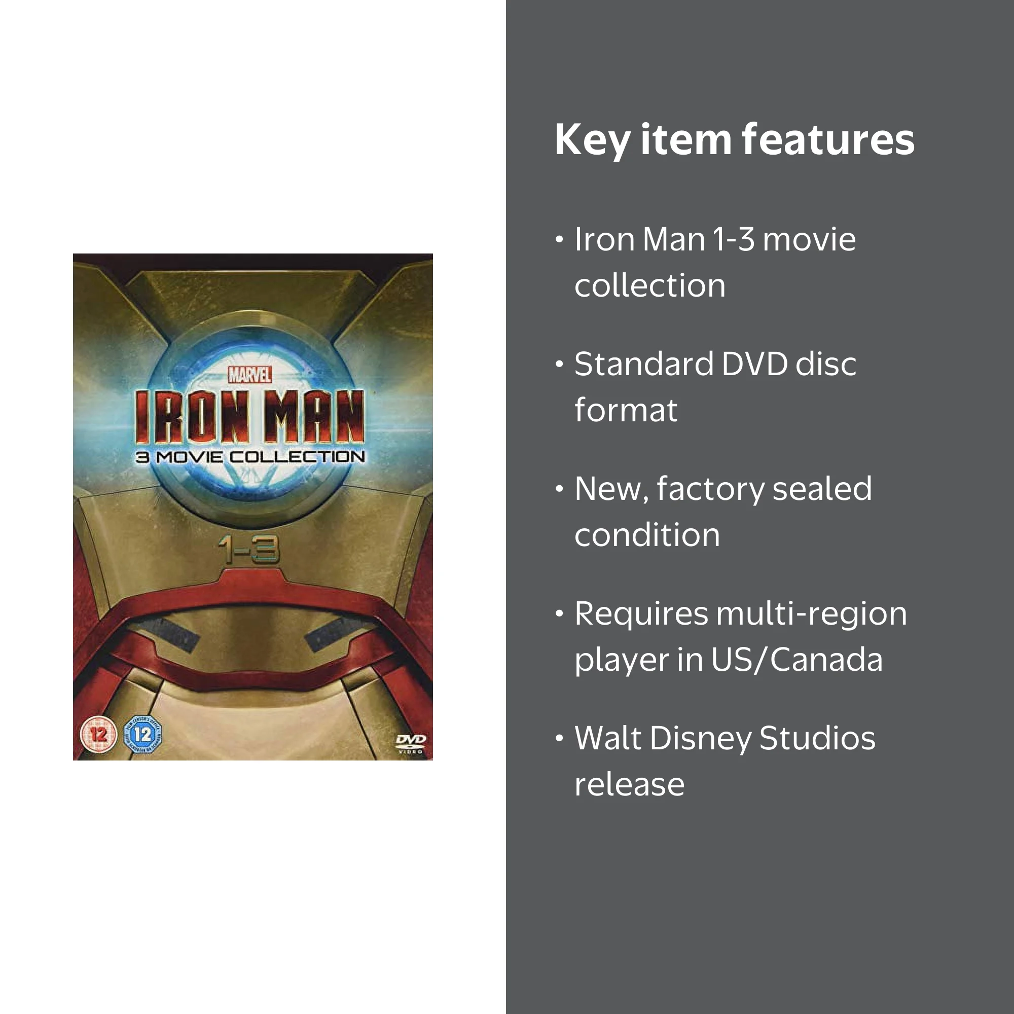Walt Disney Studios MARVEL Iron Man 1-3 DVD Set (Region Free
