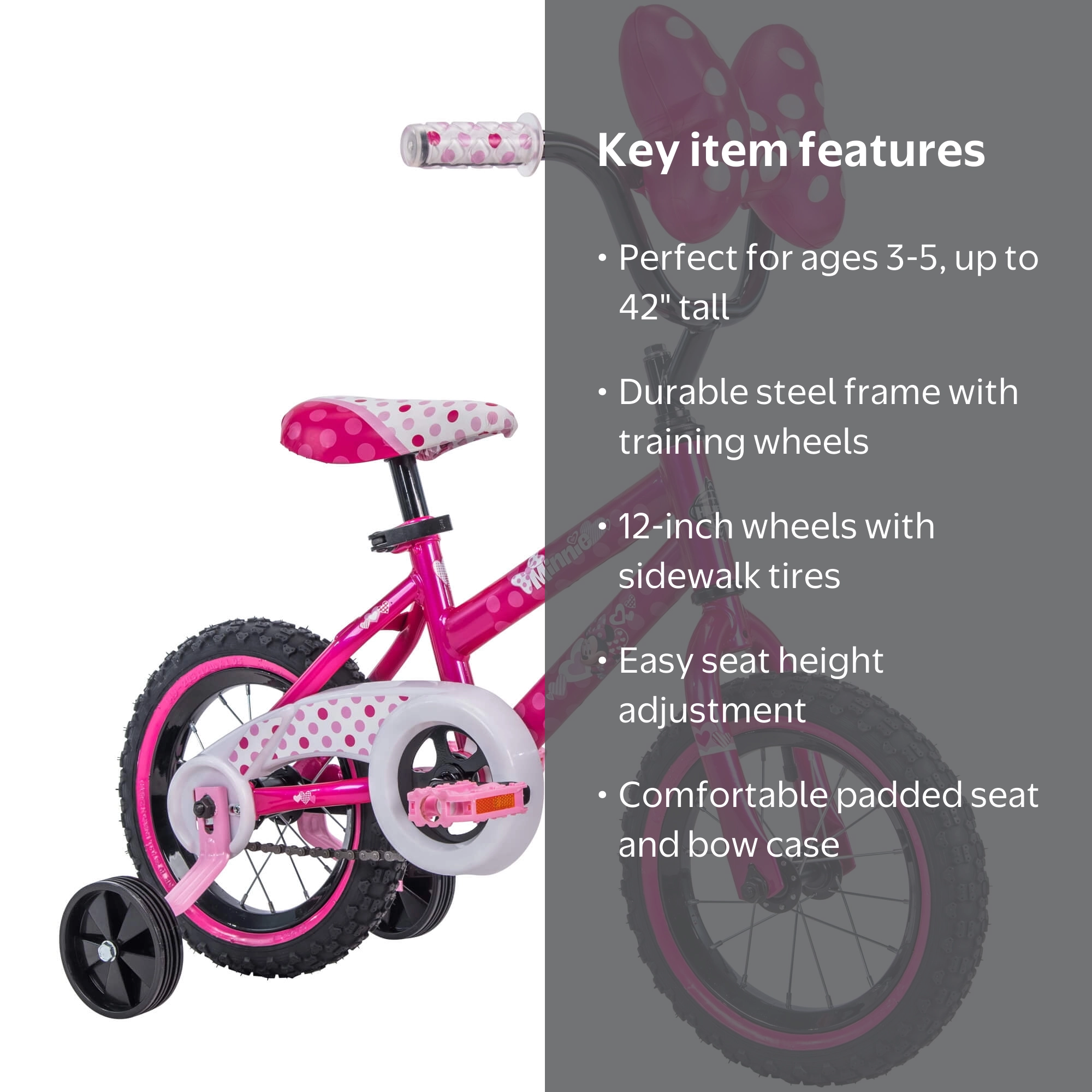 Disney Minnie Mouse 12 Bike - Pink - Ages 3-5 - Coaster Brake