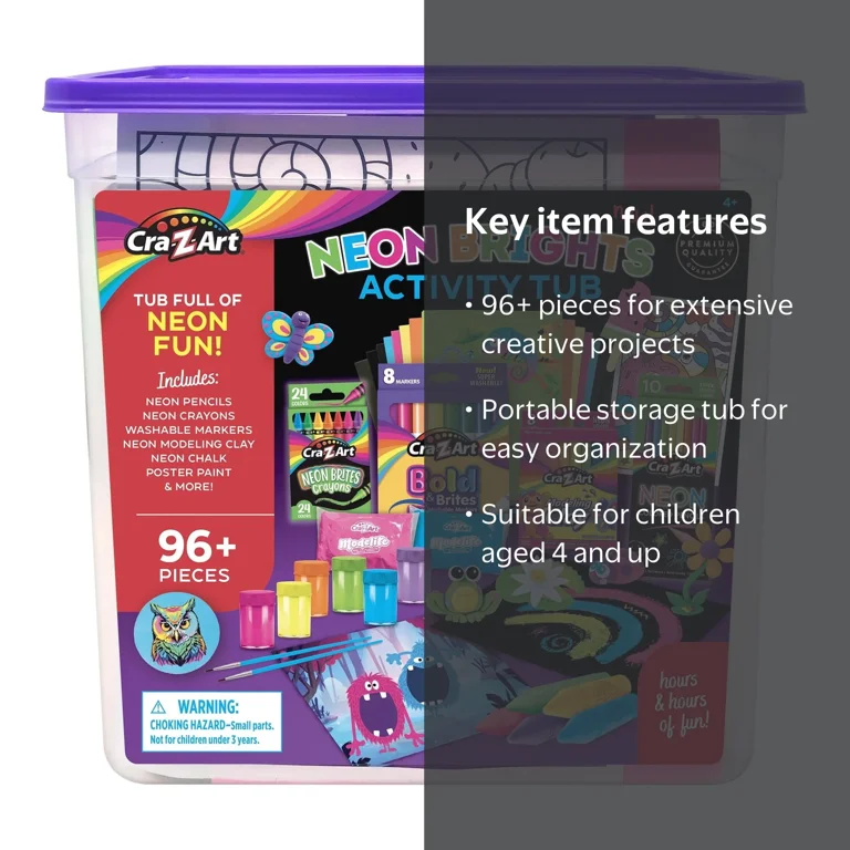 Cra-Z-Art Neon Brights Activity Tub, Multi-Color Drawing Set with