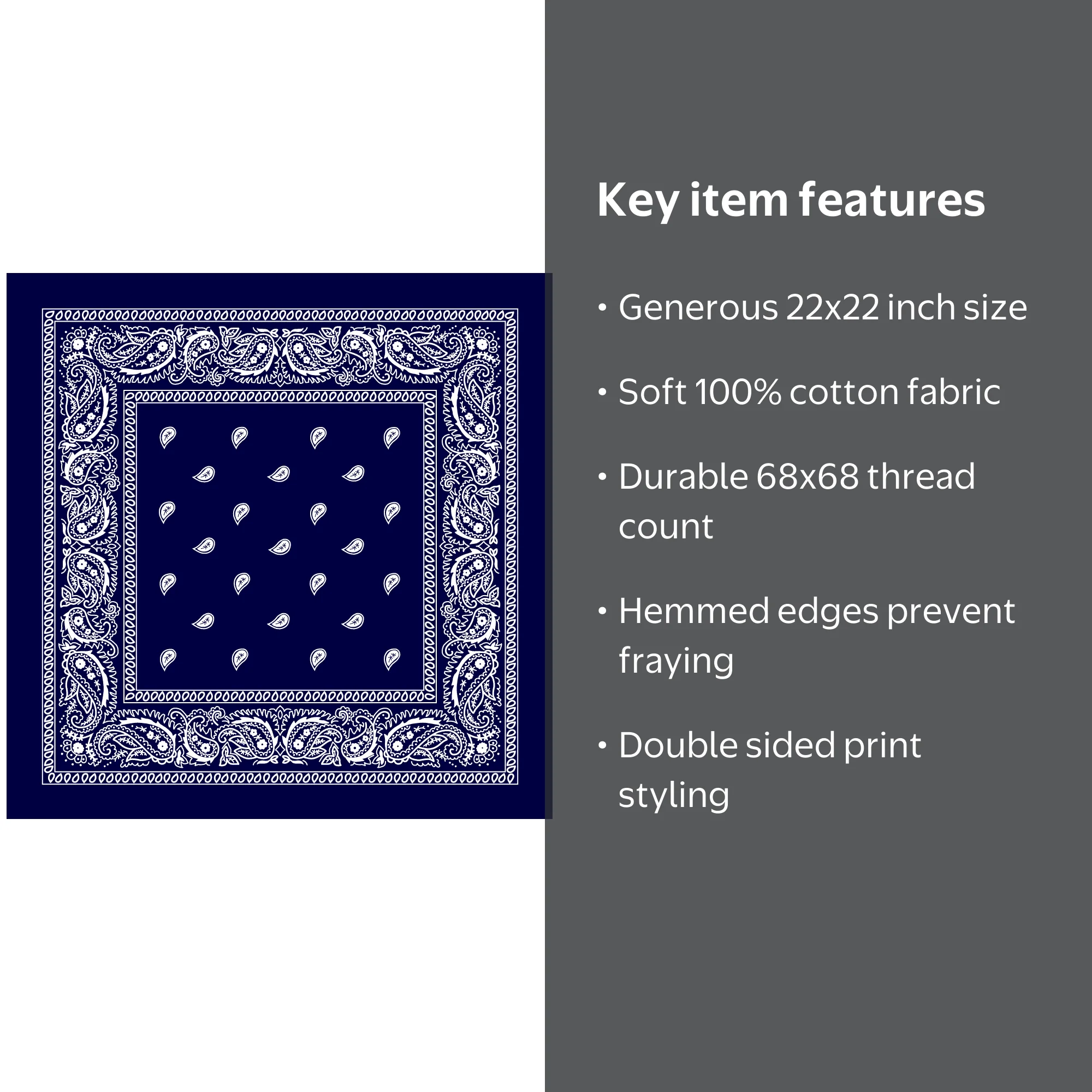 Navy Blue Paisley Bandana - Single Piece 22x22 - Walmart.com