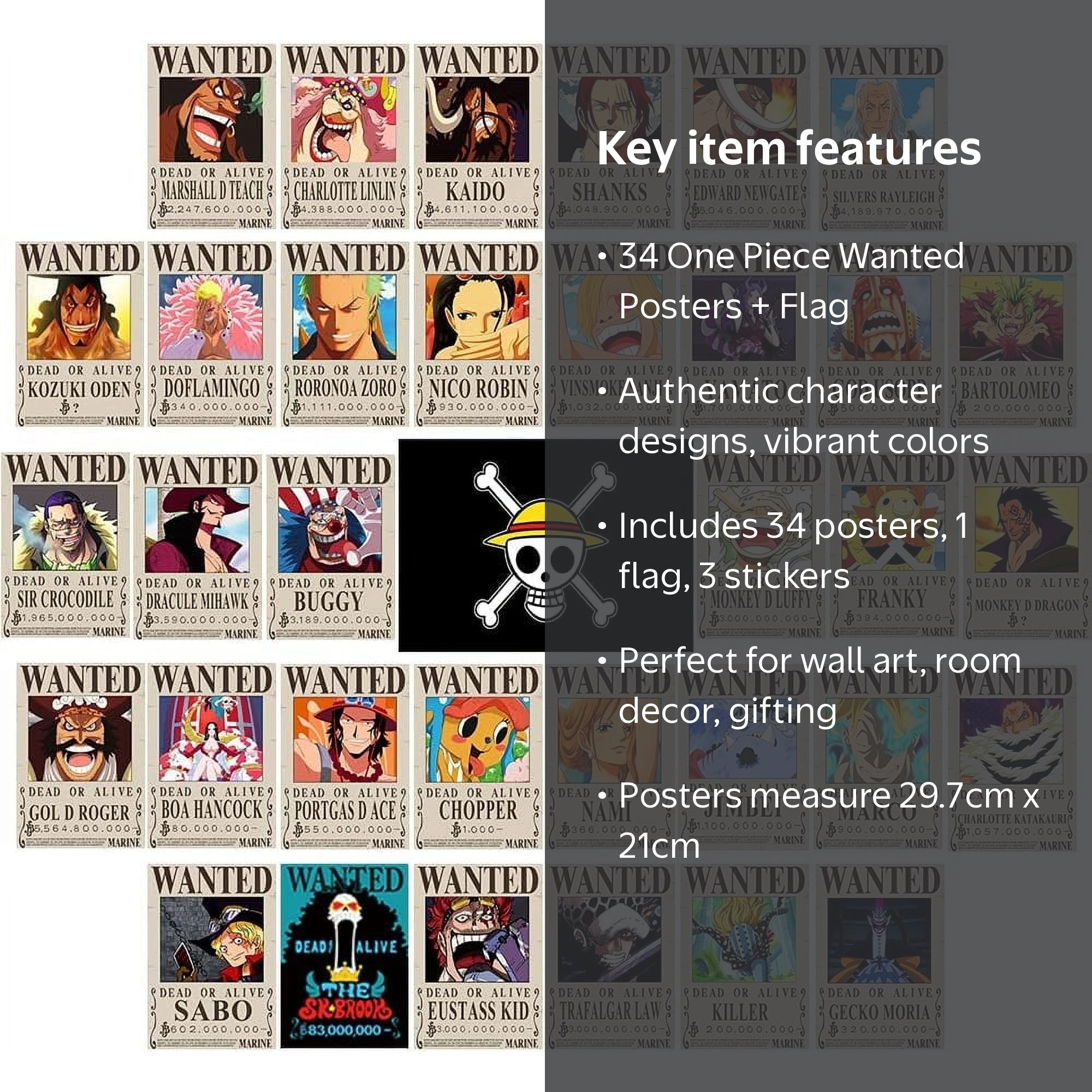 QTH, Anime One Piece Wanted Posters, 30×21cm, New Edition