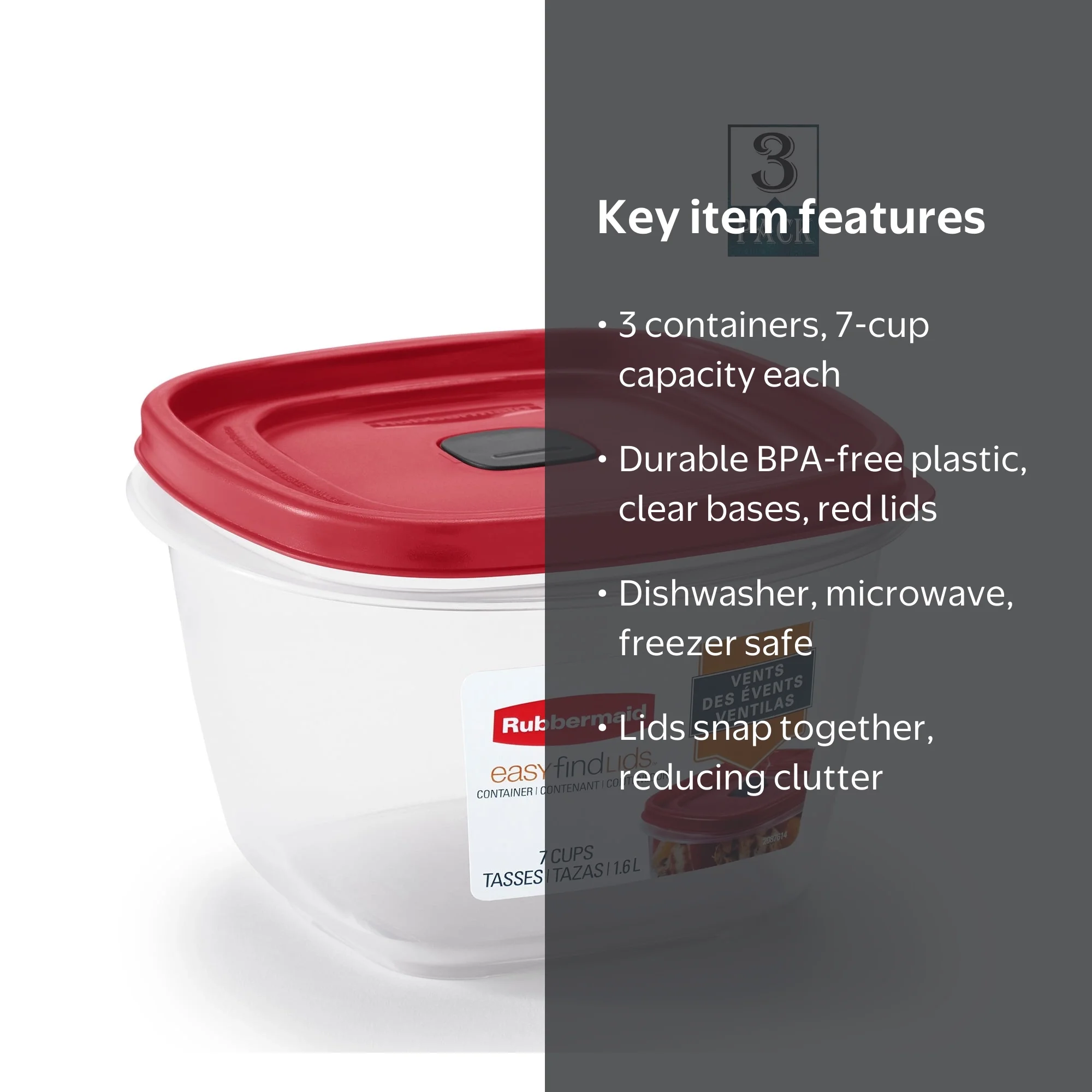 Rubbermaid, Food Storage Container, 7-Cup, Vented Lid - Walmart.com