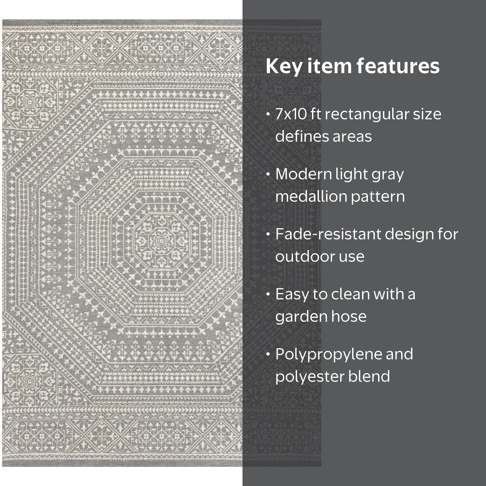 Free Shipping! Mainstays 7'x10' Woven Gray Medallion Outdoor Rug
