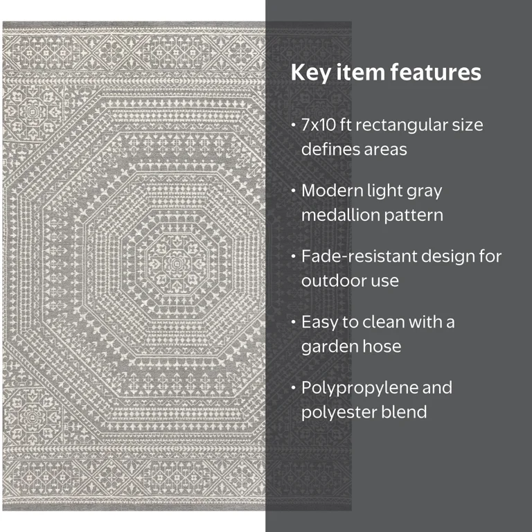 Free Shipping! Mainstays 7'x10' Woven Gray Medallion Outdoor Rug