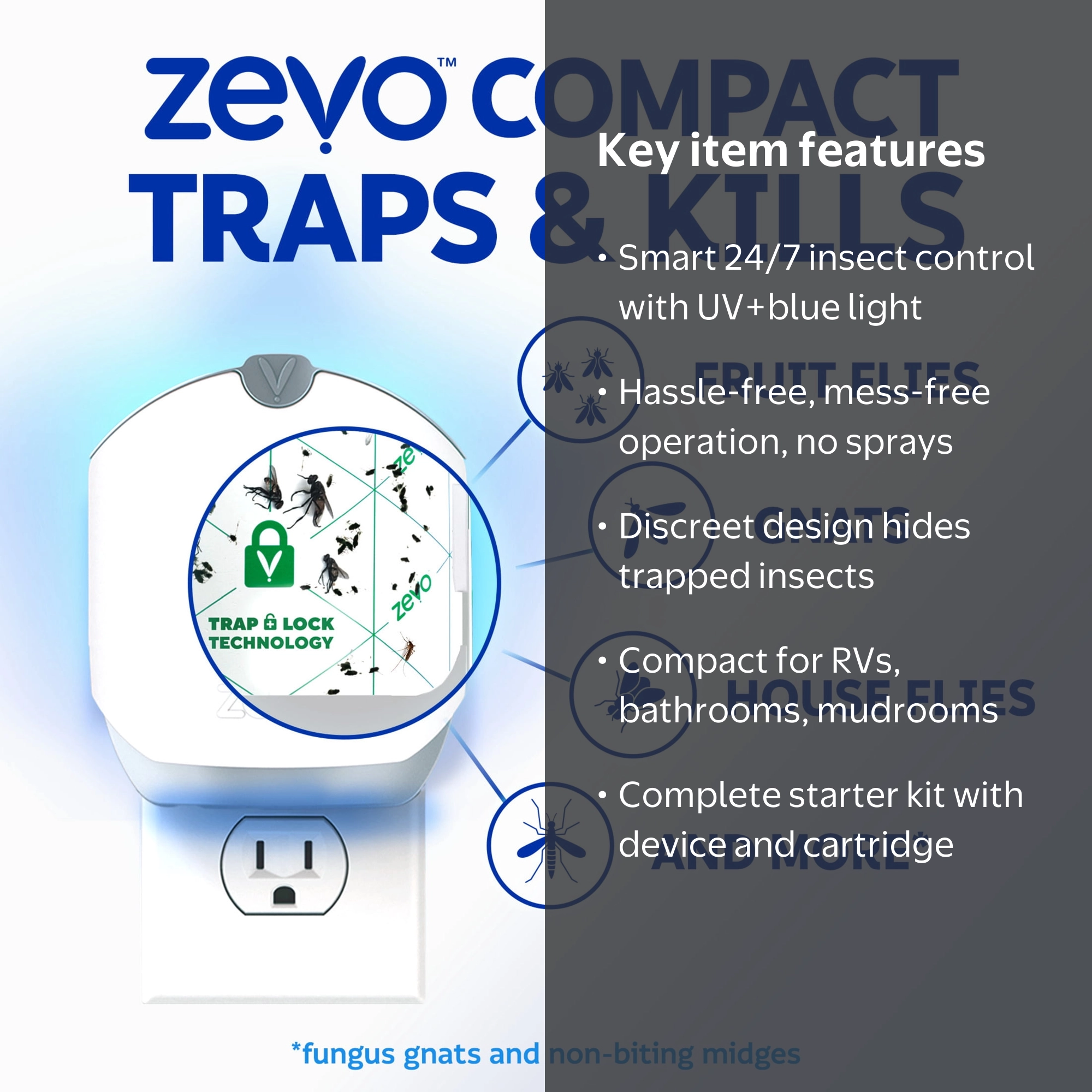 Zevo Compact Flying Insect Trap - 1 Plug In Device & 1 Cartridge