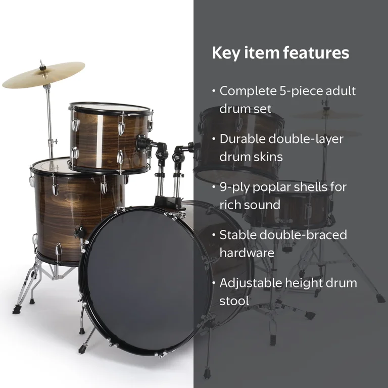 Ktaxon Full Size Adult Drum Set, 5-Piece Drum Kit with Bass Drum