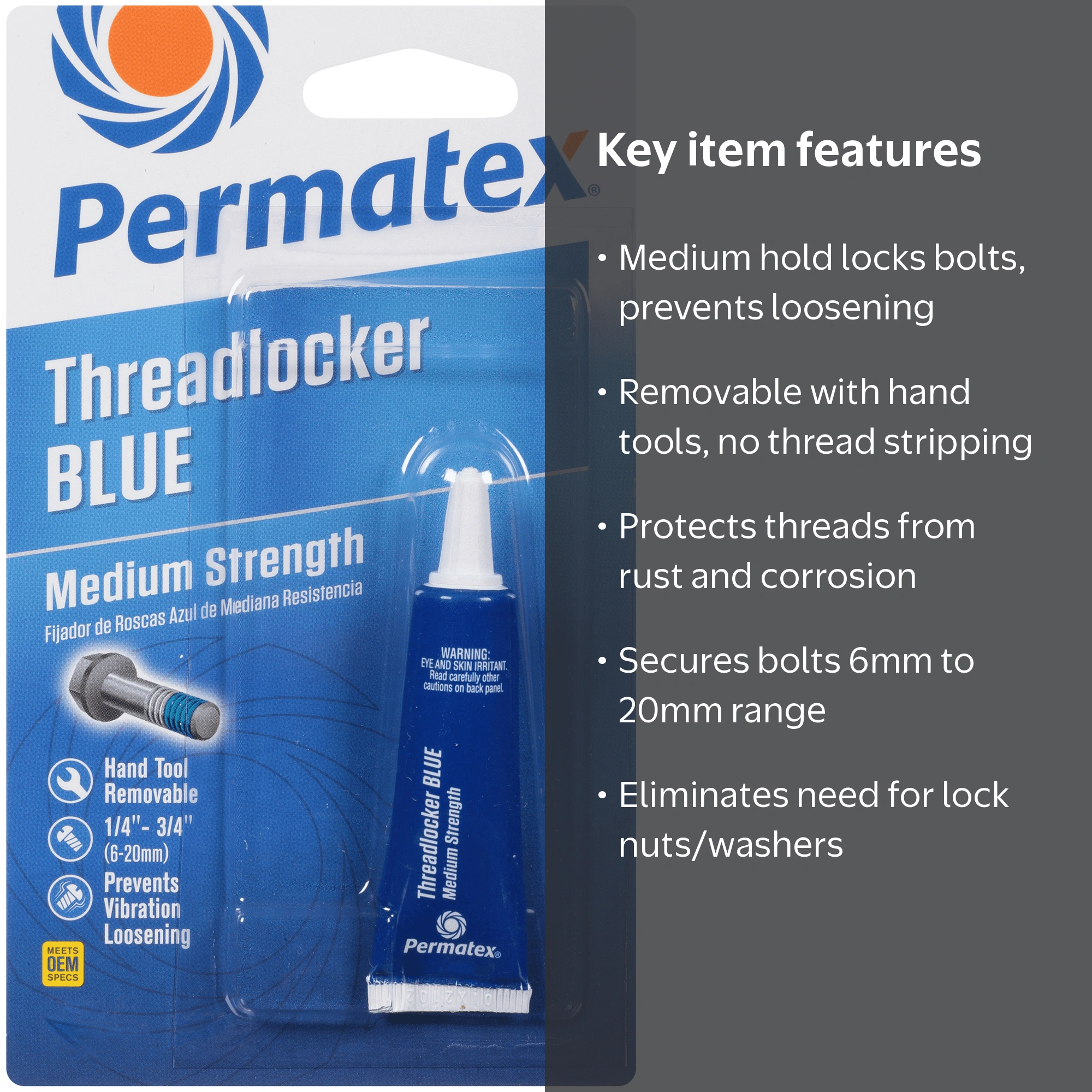 Permatex, Medium Strength Threadlocker Blue, 6ml, Lock & Seal