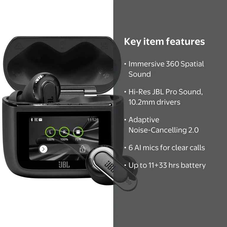 JBL Tour Pro 3, Touchscreen Smart Charging Case, Bluetooth Earbuds