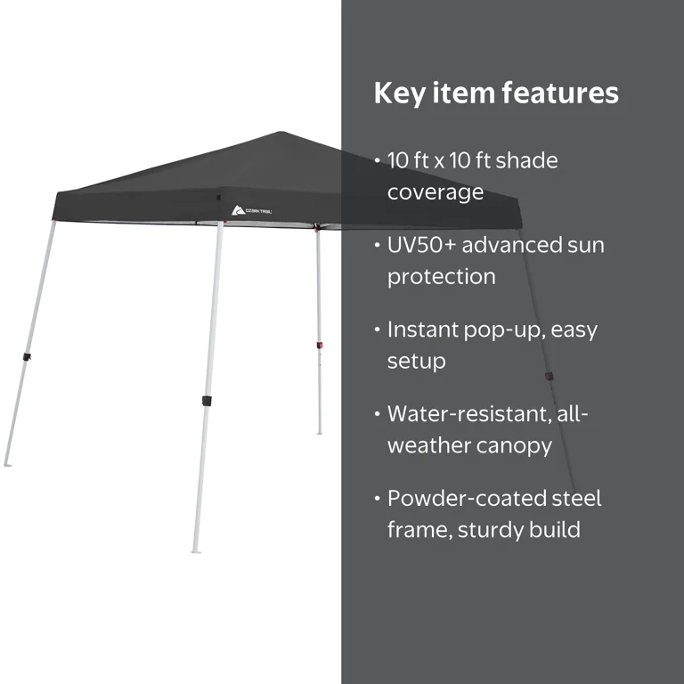 Ozark Trail 10' x 10' Black Instant Slant Leg Pop-up Outdoor