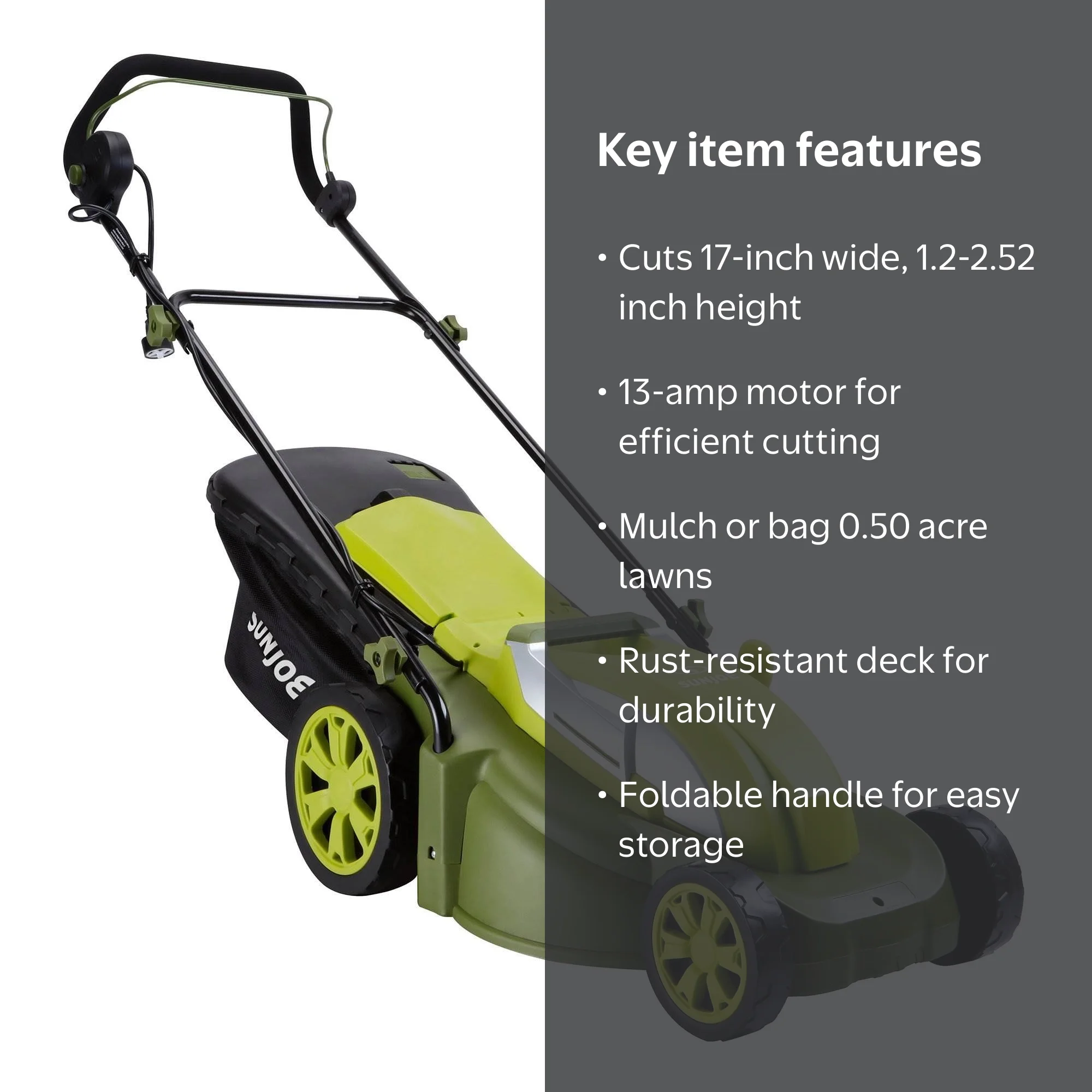 Sun Joe 17-inch Push Corded Electric Lawn Mower + Mulcher, 13-Amp
