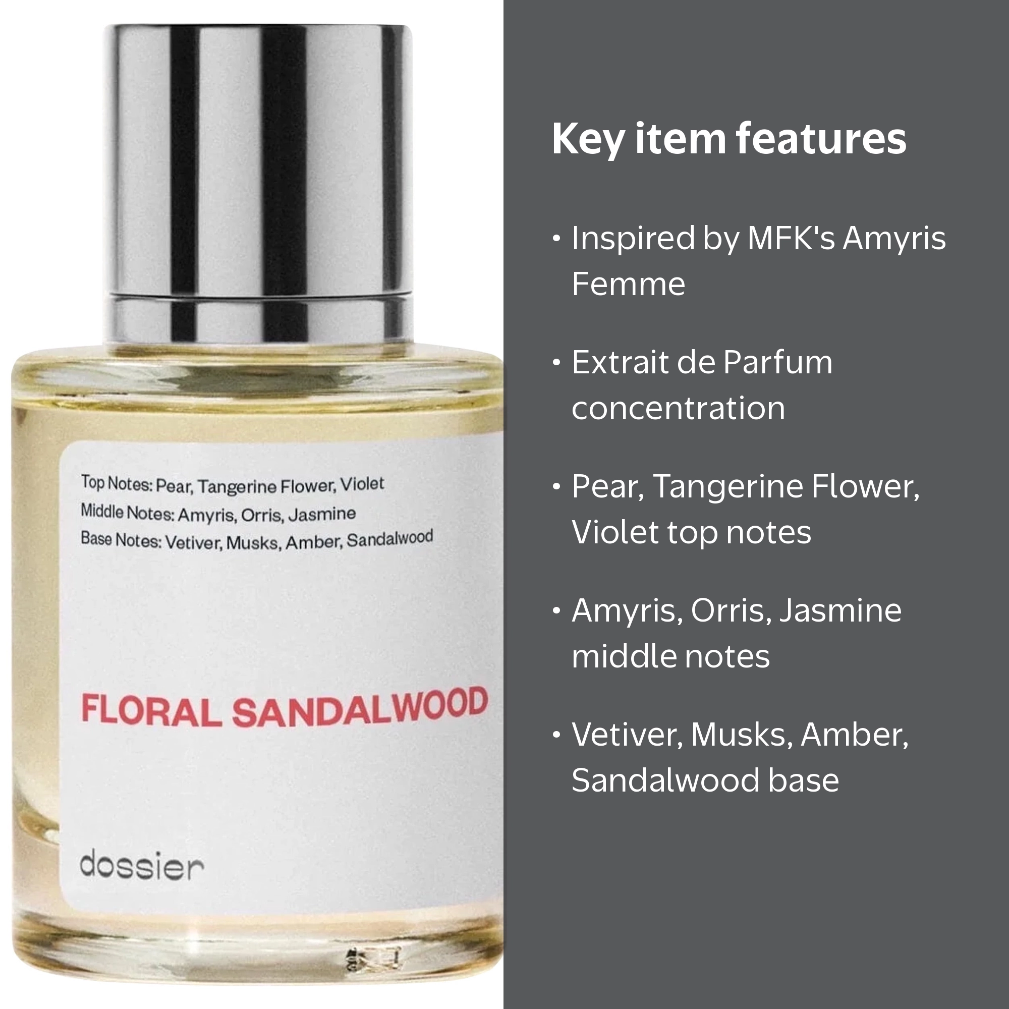 Dossier, Perfume for Women, Floral Sandalwood, 50ml 1.7oz