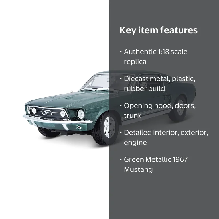 Maisto 1967 Ford Mustang GTA Fastback Diecast Model Car, Green