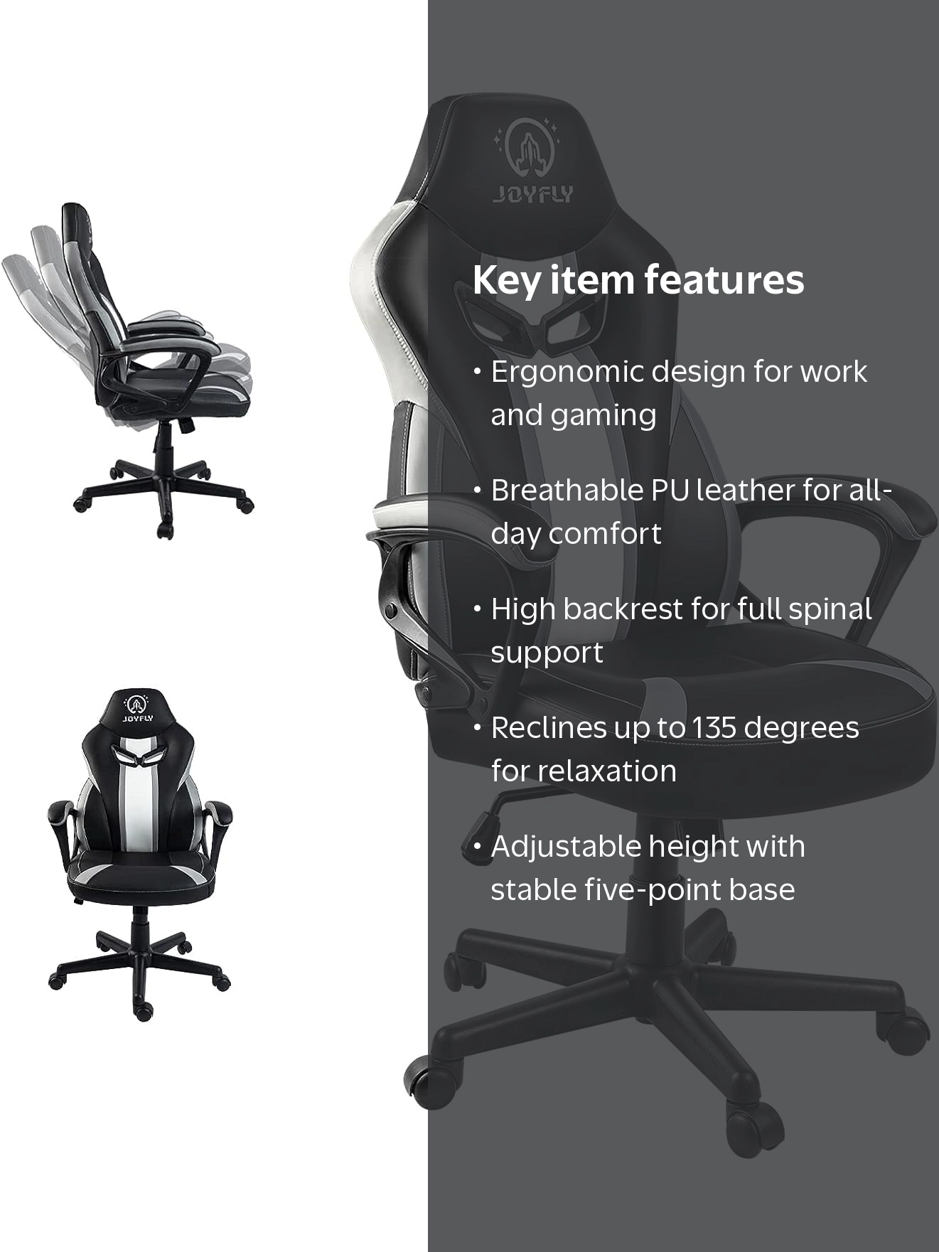 JOYFLY Ergonomic Computer Gaming Chair Racing Style Task Chair for
