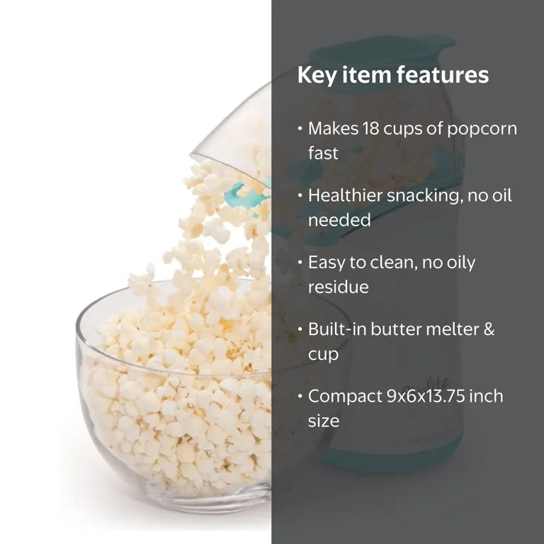 Presto, Hot Air Popcorn Maker, 18 Cups, White, Compact and Quick