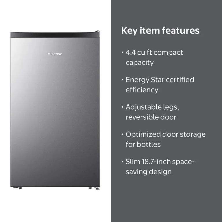 Hisense 4.4 Cu ft Mini Fridge, Silver, Standard 18.7