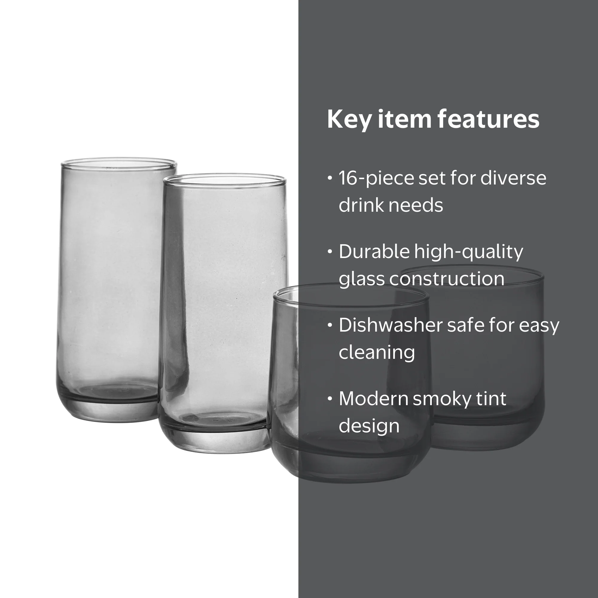 Better Homes & Gardens Josie 16-Piece Smoke Drinkware Set