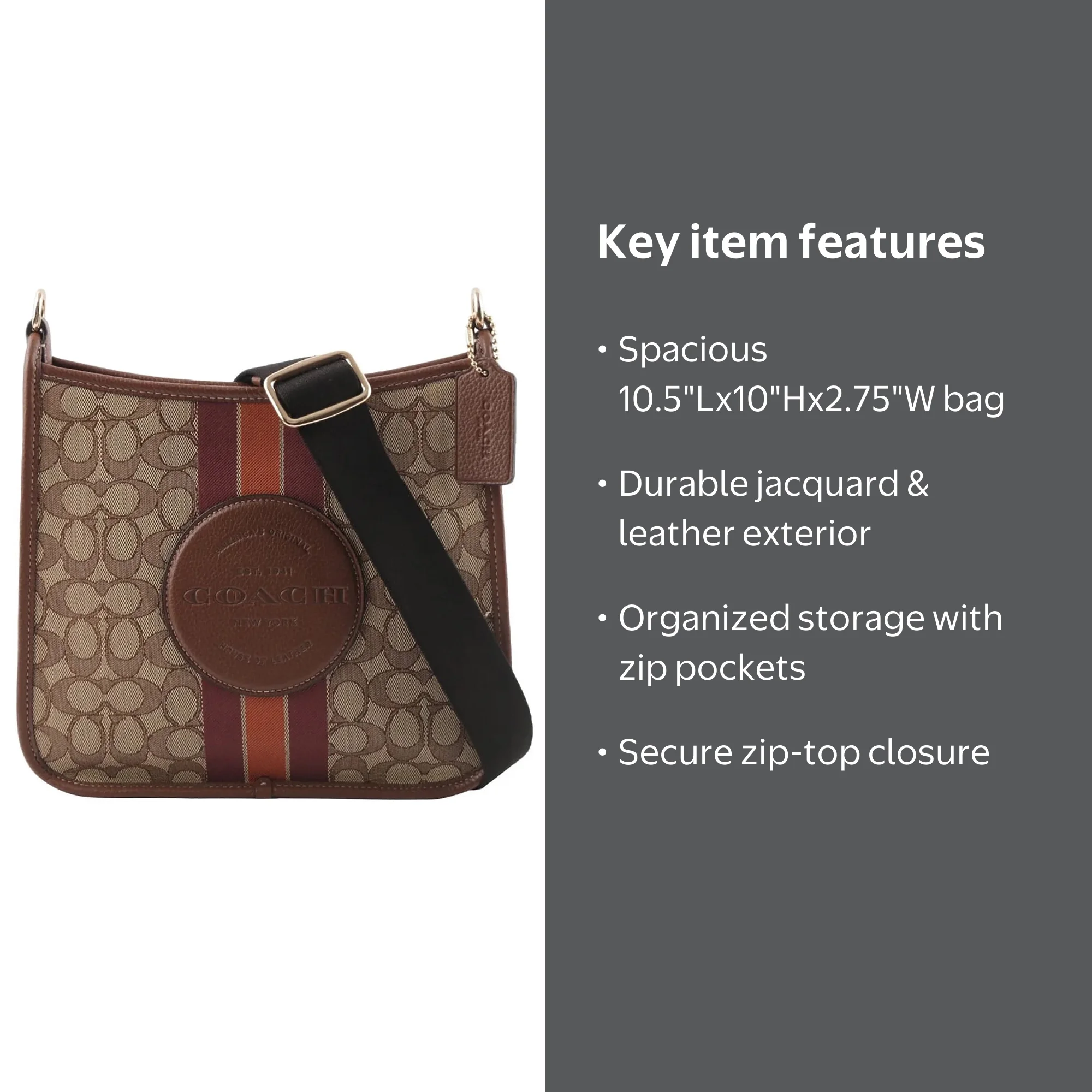 Coach Women's Dempsey Top Zip File Crossbody Bag in Signature