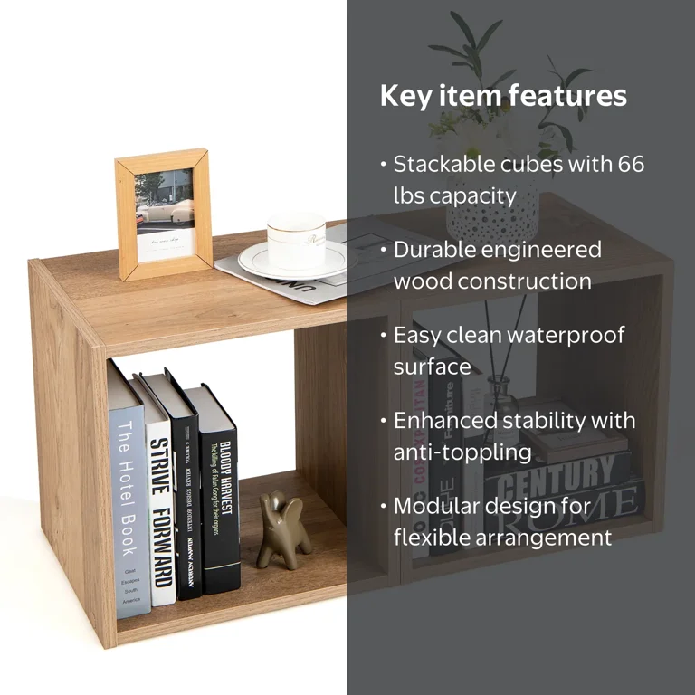 Costway 2 PCS Stackable Wood Open Shelf Storage Cubes, Box