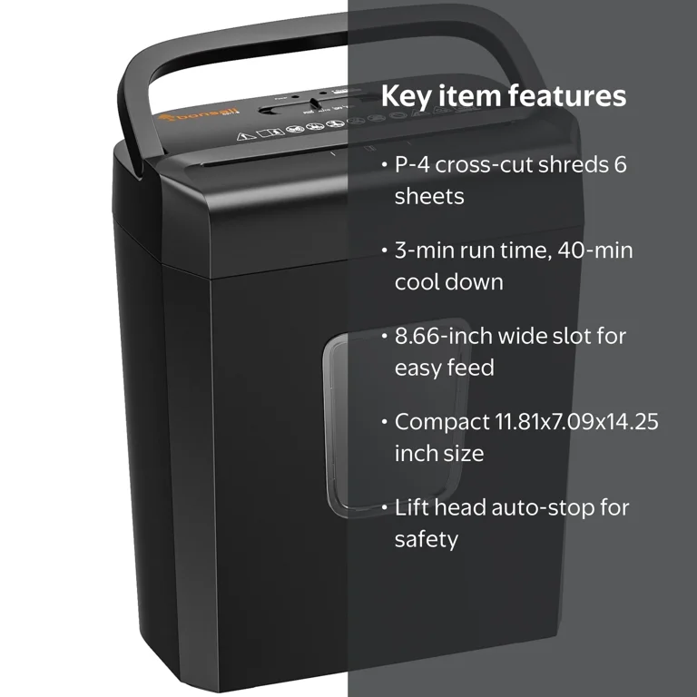 Bonsaii 6-Sheet Cross Cut Paper Shredder, Credit Card Shredder