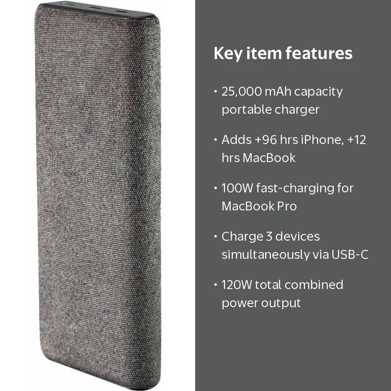 mophie, Powerstation Pro XL Portable Charger, 25,000 mAh, Black mophie, Powerstation Pro XL Portable Charger, 25,000 mAh, Black