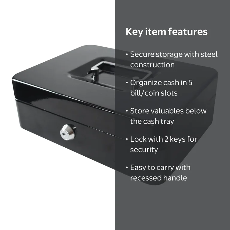 Pen+Gear Metal Cash Box 10 Inch with Key Lock and Removable Tray