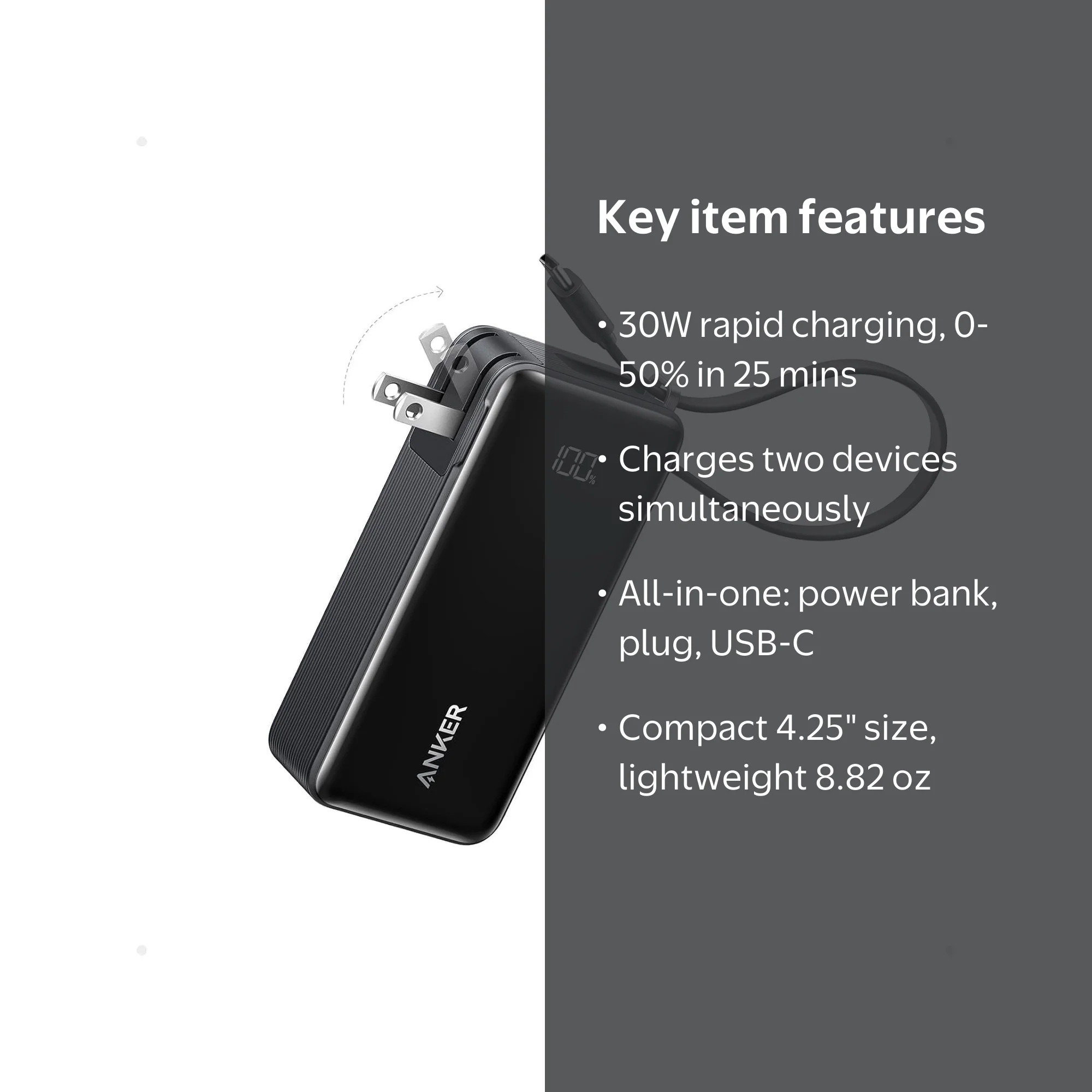Anker Nano 3-in-1 Portable iPhone Charger 10,000mAh Power Bank USB-C Cable  Foldable Wall Plug - Walmart.com