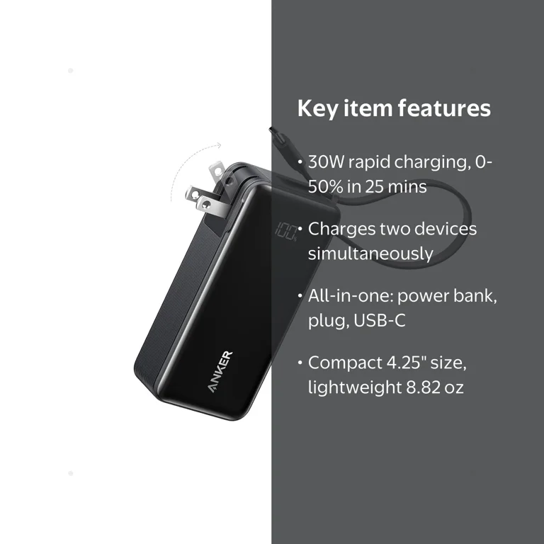 Anker Nano 3-in-1 Portable iPhone Charger 10,000mAh Power Bank USB