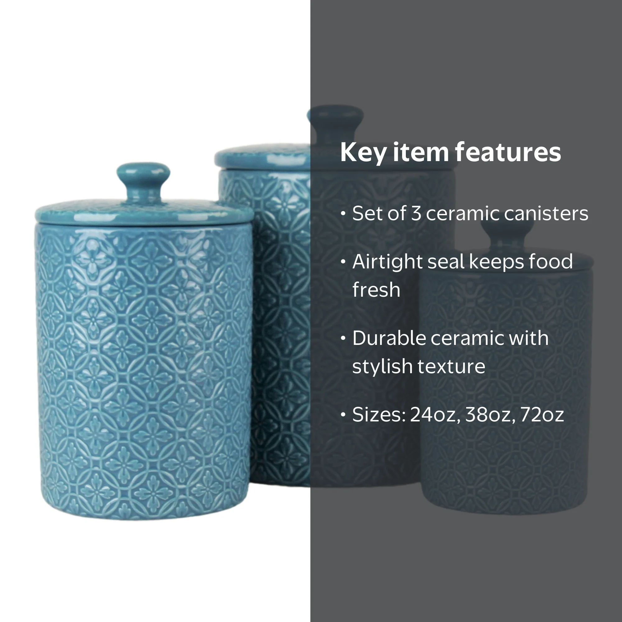 10 Strawberry Street Hampton Embossed 3 Piece Ceramic Canister Set