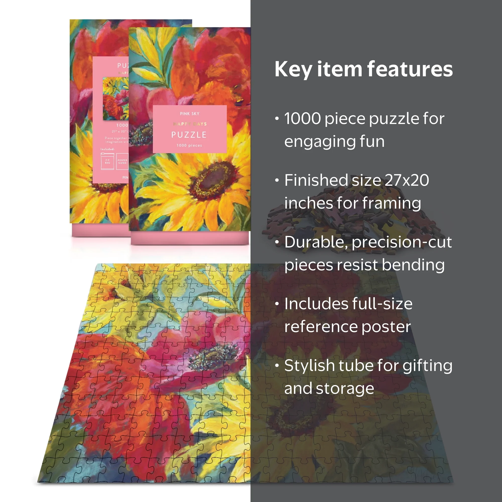 Floral Pink Sky 1000 Piece Jigsaw Puzzle in Rectangular Tube