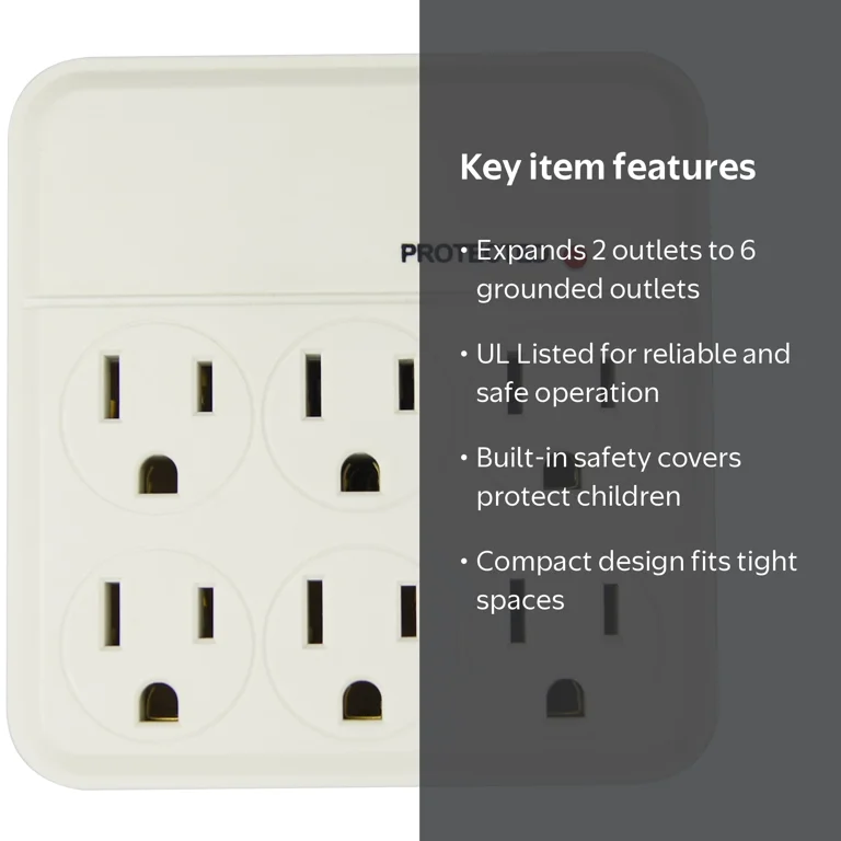 Hyper Tough Indoor Surge Tap 6-Outlet 1000-Joule Protection White