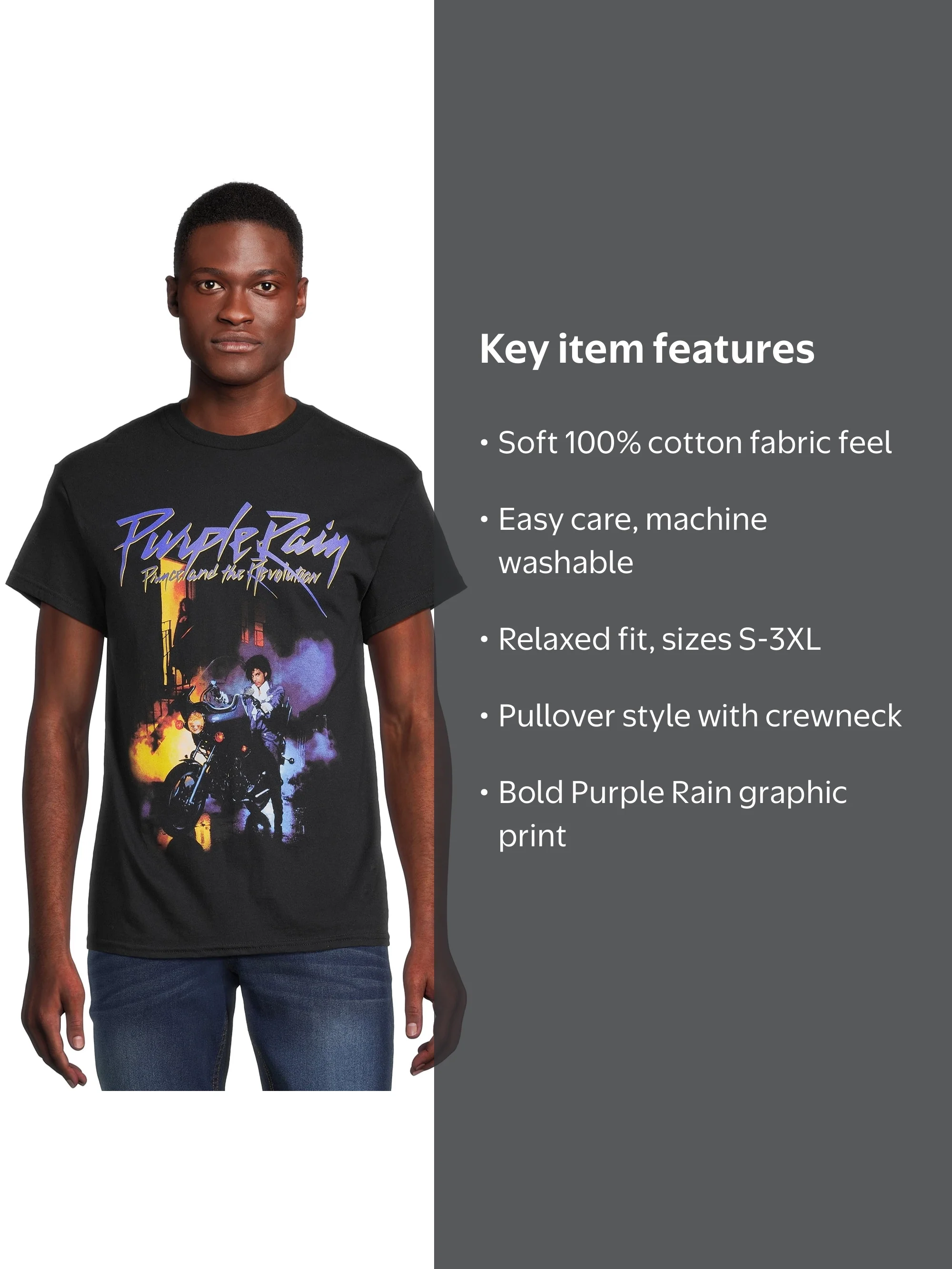 Prince Men's Purple Rain Graphic Tee with Short Sleeves, Sizes S