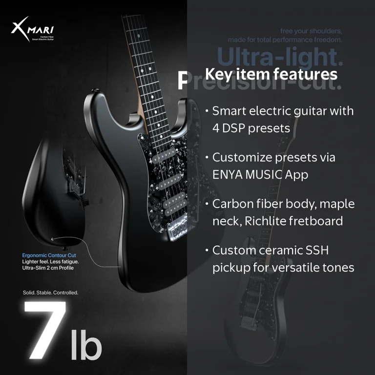Enya Music Electric Guitar S-Style DSP Effects Carbon Fiber