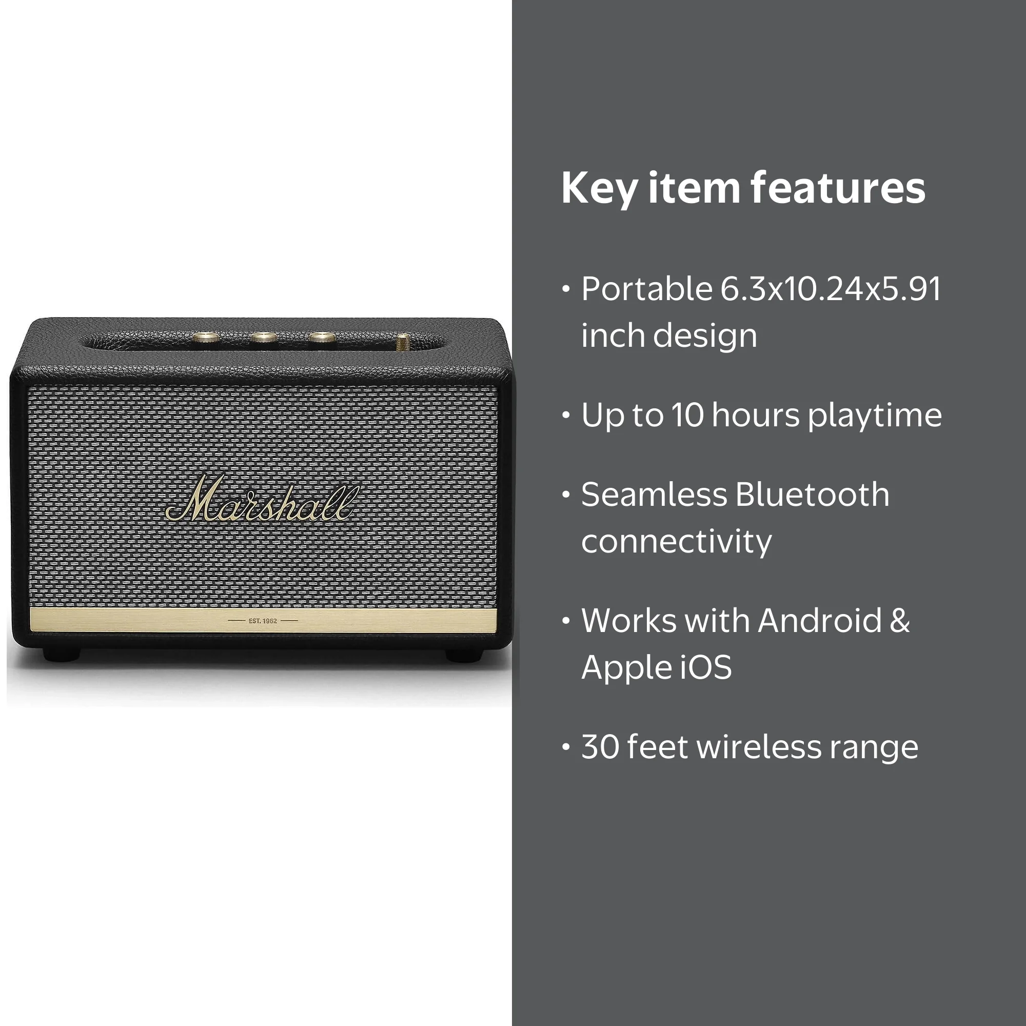 Marshall Acton II Bluetooth Speaker - Black, Powered, Wireless, Up