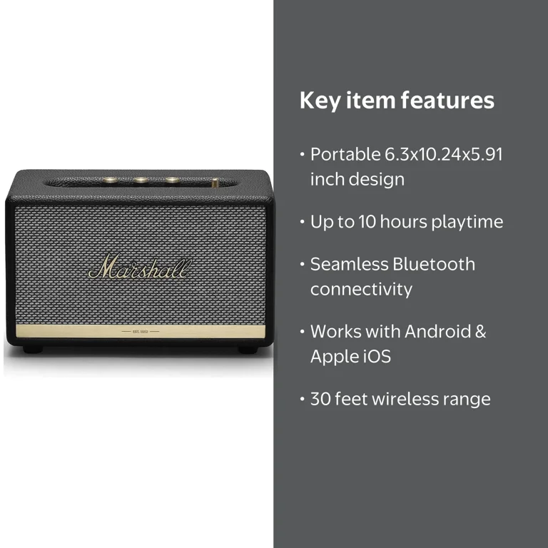 Marshall Acton II Bluetooth Speaker - Black, Powered, Wireless, Up