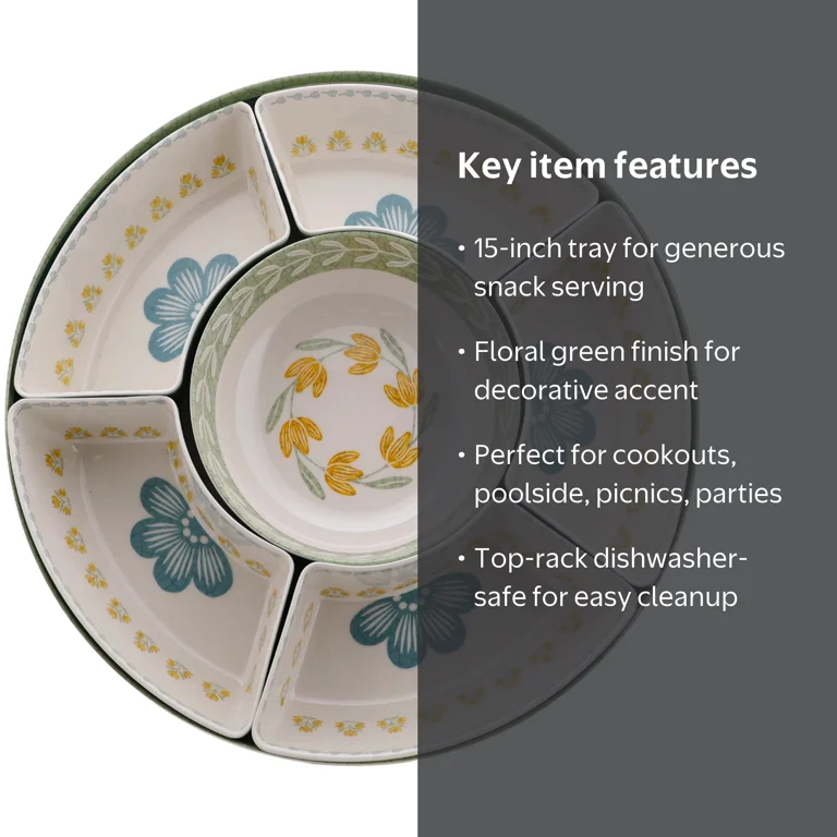 Better Homes & Gardens Chip & Dip Set, Green, Bamboo Melamine