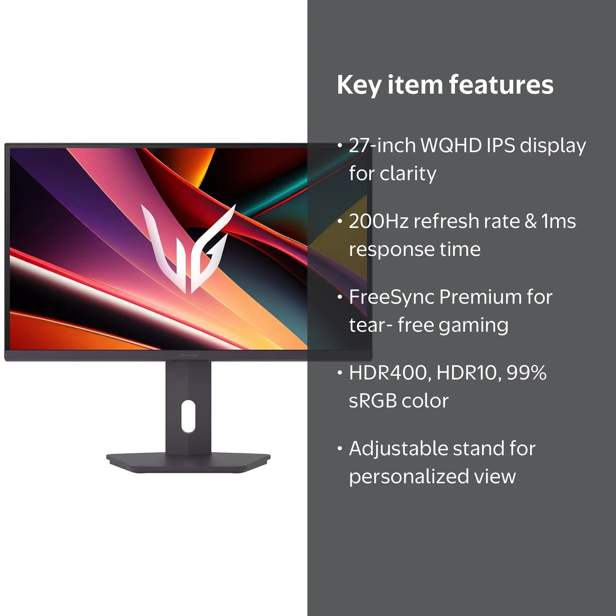 LG UltraGear 27G610A-B 27-inch WQHD IPS Gaming Monitor, 200Hz HDR