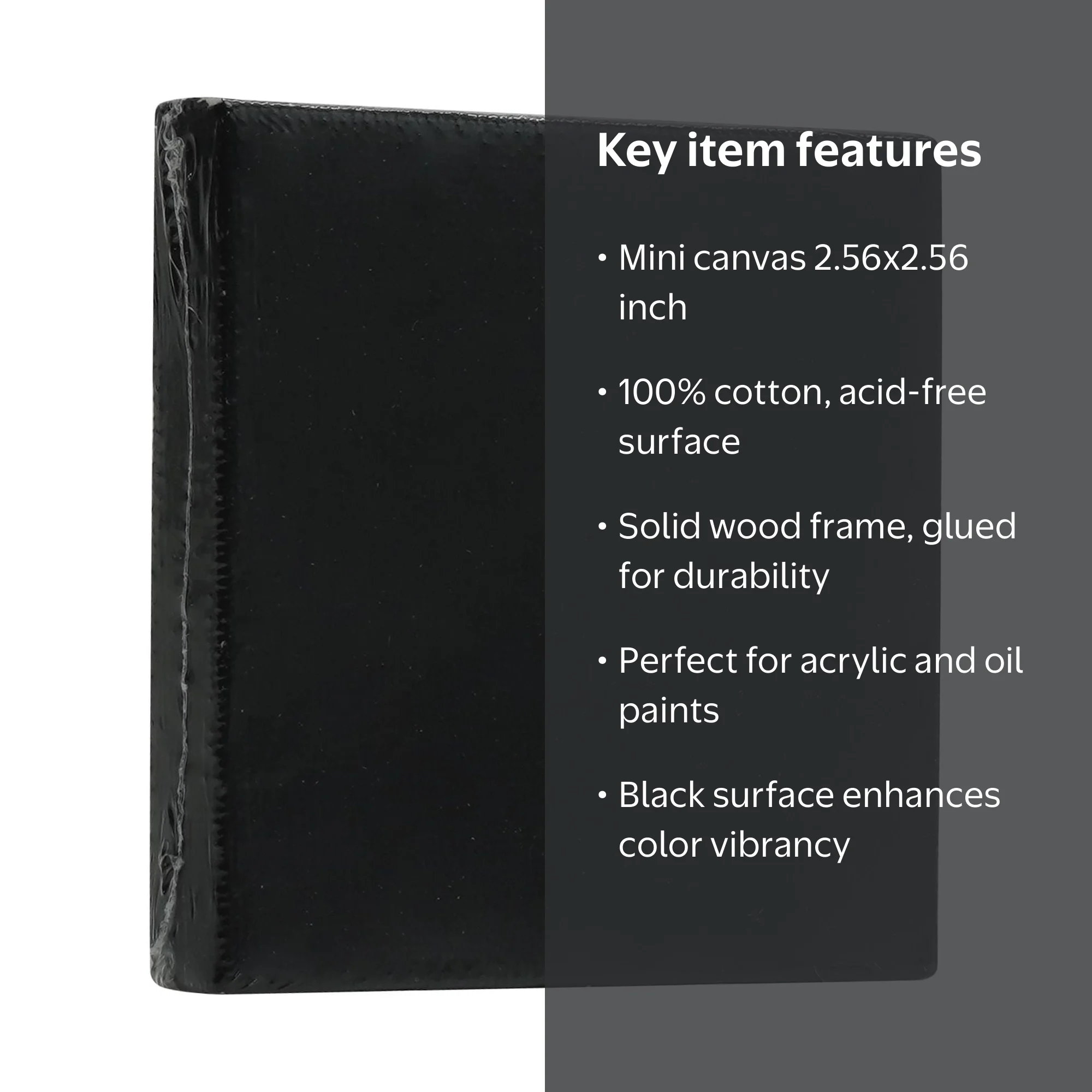 Mini Studio Canvas, 100% Cotton Acid Free Black Canvas, 2.56