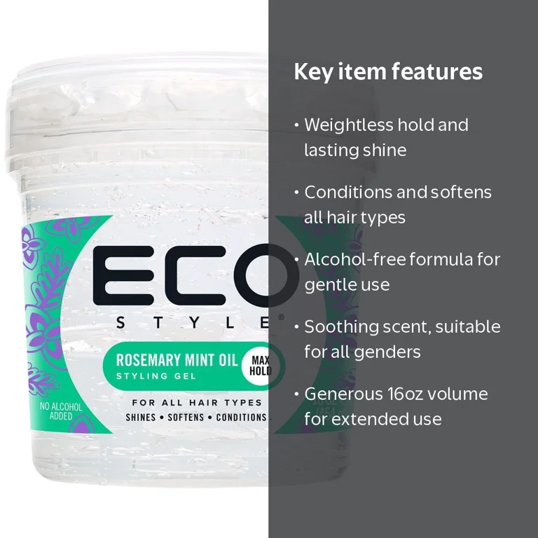 ECO STYLE, Rosemary Mint Oil Gel 16oz, Softens, Shine Enhancing