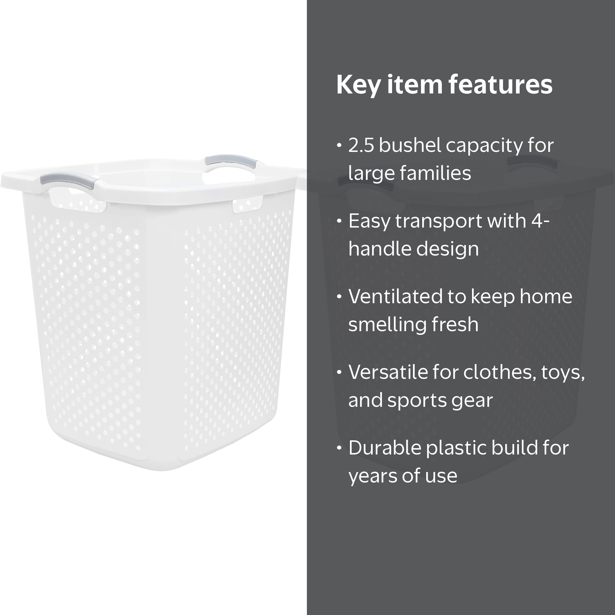 Home Logic 2.5 Bushel XL Lamper Plastic Laundry Basket, White, 2